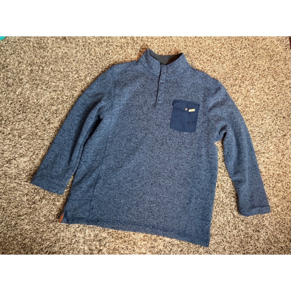 Woolrich‎ Mens Blue Marled Sweater Knit Fleece Quarter Snap Pullover Large L